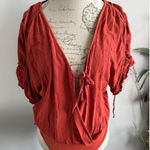 Free People  Orange Bodysuit Top Tie‎ Front Blouse Short Sleeve Womens Photo 0
