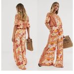Free People NWT  Carmen Jumpsuit Off Shoulder Floral Wide Leg Size Small Bohemian Photo 2