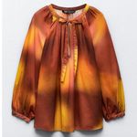 ZARA  Oversized Blouse Boho Resortwear Colorful Ombre Cotton Long Sleeve M NWT Photo 1