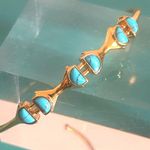 Stella & Dot Gold Plated Cuff Bracelet Geometric Turquoise Dyed Howlite Gemstone Photo 4