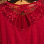 BCX Red Sparkly Lace Flutter Sleeve Shirt Small Photo 2