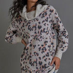 Anthropologie  XS Sweater Dress Grey Leopard Print Cowl Neck Knit Mini Photo 0