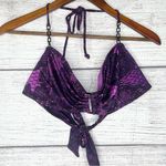 Attention NWT Purple & Black Floral Lace Print Chain Halter Bikini Top Size XL Photo 0
