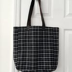 FEED Black White Grid Plaid Brown Leather Strap Tote Bag Nest Artisans Photo 7