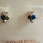 CAROLEE Stone & Freshwater Pearl Stud Earrings, Blue/Yellow/Gold, Pearl, NWT‎ Blue Photo 6