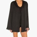 Majorelle Open Front Wrap Mini Robe Dress Black Kimono Textured Satin MSRP $188 Photo 1