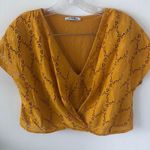 ZARA Oversized Lace Crop Twist Top V Neck Mustard Yellow Gold Sz S - EUC Photo 1