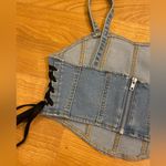 None Denim Cropped Corset Top Photo 3