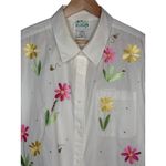 Vintage The Quacker Factory Womens Button Up Top Size 1X Embroidered Floral Bees White Photo 2