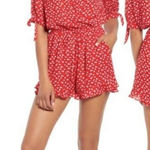 Kori  American Ladies Sleeve Tied Red‎ White Floral Romper Women’s Medium Photo 0