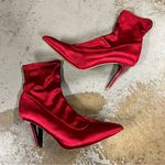 Stradivarius  Red Pointy Toe Pull On Satin Sock Boots Size 37 GUC Photo 0