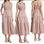 En Saison Smocked Tiered Midi Dress Tie Strap Casual Pink Size S Photo 1