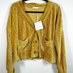 NWT Baevely Crushed Velvet Button Front Cardigan Top Gold Mustard Size S Cozy Size L Photo 0