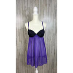Ambrielle Women's Medium Purple & Black Lace Babydoll Dress Nightgown Photo 1