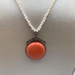 Handmade Antique Peach Pink Floral Silver Tone Pendant Pearl Choker Adjustable Photo 7