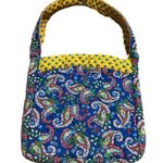 Handmade  Quilted Paisley Yellow/Blue Shoulder Purse Photo 0