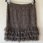 Anthropologie Sparrow Brown Alpaca Wool Fringe Pencil Skirt Size Medium Photo 0