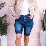 Risen [] Claire Dark Wash High Rise Denim Cutoff Bermuda Shorts Button Fly Sz 2XL Photo 0