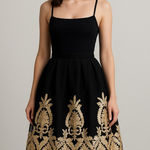 Eye Candy Black & Gold Midi Skirt Mesh Overlay Cocktail Party Gala Size Small Photo 0