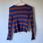 brown and cobalt blue striped cropped sweater Size L Photo 1