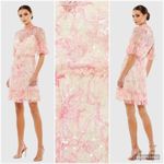 Mac Duggal 9148 Womens Pink Flounce Sleeve Floral Embellished Dress Photo 1