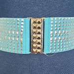 Vintage Silver And Aqua Blue Wide Stretch Studded Belt Photo 0
