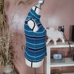 Eddie Bauer Size Small S Cotton Striped Stripes Blue Turtle Neck Sleeveless Ribb Photo 9