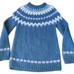 American Vintage Vintage Handknit Fair Isle Wool Sweater Blue Lavender Cream Nordic Yoke medium Photo 7