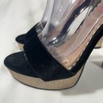 Betsey Johnson BETSY JOHNSON MATTIE BLACK VELVET PLATFORM GOLD GLITTER HEELS 7.5M PREOWNED Photo 5