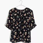 Madewell ‎Silk Notched Ruffle-Cuff Top Carnation Toss Photo 3