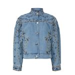 Sandro  Denim Jackie Jacket Womens 36 Blue‎ Embroidered Oversized Boho Festival Photo 3