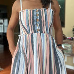 Free People Boho Lilah Smocked Striped Square Neck Button Top Maxi Dress Large Photo 0