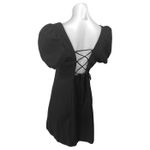 ZARA  Black Short Puff Sleeve Lace Up Back Square Neck Mini A Line Dress Size XL Photo 1