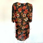 Amuse Society  Black Floral Print Criss Cross V Neck Boho Tunic Top Small‎ Photo 2