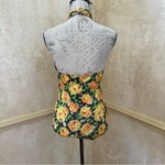 ZARA Twist Neck Floral Halter Top Bodysuit Small Yellow Green Floral Sz M Photo 8