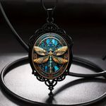 Vintage Boho Goth Dragonfly Pendant Necklace Black Photo 3