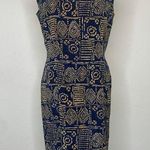 Silk Casual Corner Geometric Aztec Navy Brown Sheath Dress 8P Blue Size 8 Photo 0