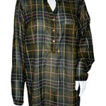 Signature Studio  Shirt Women‎ Large Green Plaid Sheer Popover Office Casual Photo 0