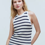 Madewell  Crochet-Knit Crewneck Sweater‎ Sleeveless Tank in Striped Sz L NEW Photo 0