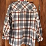 HFX Flannel Jacket Women's Medium Gray Orange Plaid Wool Blend Snap Shacket Photo 2