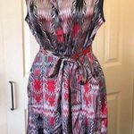 Silky airy flowy button up down shirt colorful multicolor print pattern dress (Size S) Photo 0