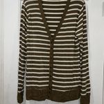 Zenana Outfitters  Striped Snap V-neck Cardigan Brown White Sz XL Photo 0