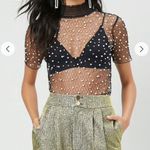 See through faux pearl top. Xs Black Photo 2