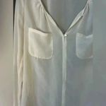 XTaren Xfaren Elegant Cream Blouse with Sequined Cuffs Long Sleeve Zip-Front Top Photo 1