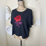 PINK - Victoria's Secret NTM: Victoria’s Secret PINK Black Crop Top w/ Red & Purple Rhinestone Rose Sz M Photo 6