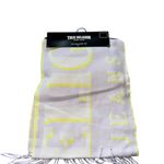 True Religion NWT  Neon Yellow Hat and Scarf Set All Over Logo Fringe Comfy Photo 2