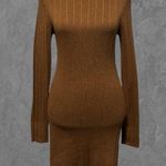 Forever 21  | Ribbed Knit Mock Neck Brown Long Sleeve Bodycon Sweater Dress L Photo 4