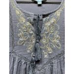 April Cornell Mini Dress Tunic Women‎ Sz S Boho Embroidered Blue Flare Sleeve Photo 2