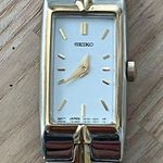 Seiko Ladies Watch Two-Tone Bracelet White Rectangular Dial Cocktail New Battery Photo 0