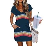 Ecote Ecoté Navy Dress with Stripes Sz S Photo 1